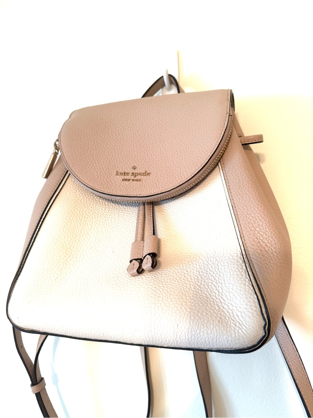 KATE SPADE Two-Tone Beige and Cream Leather Backpack Purse